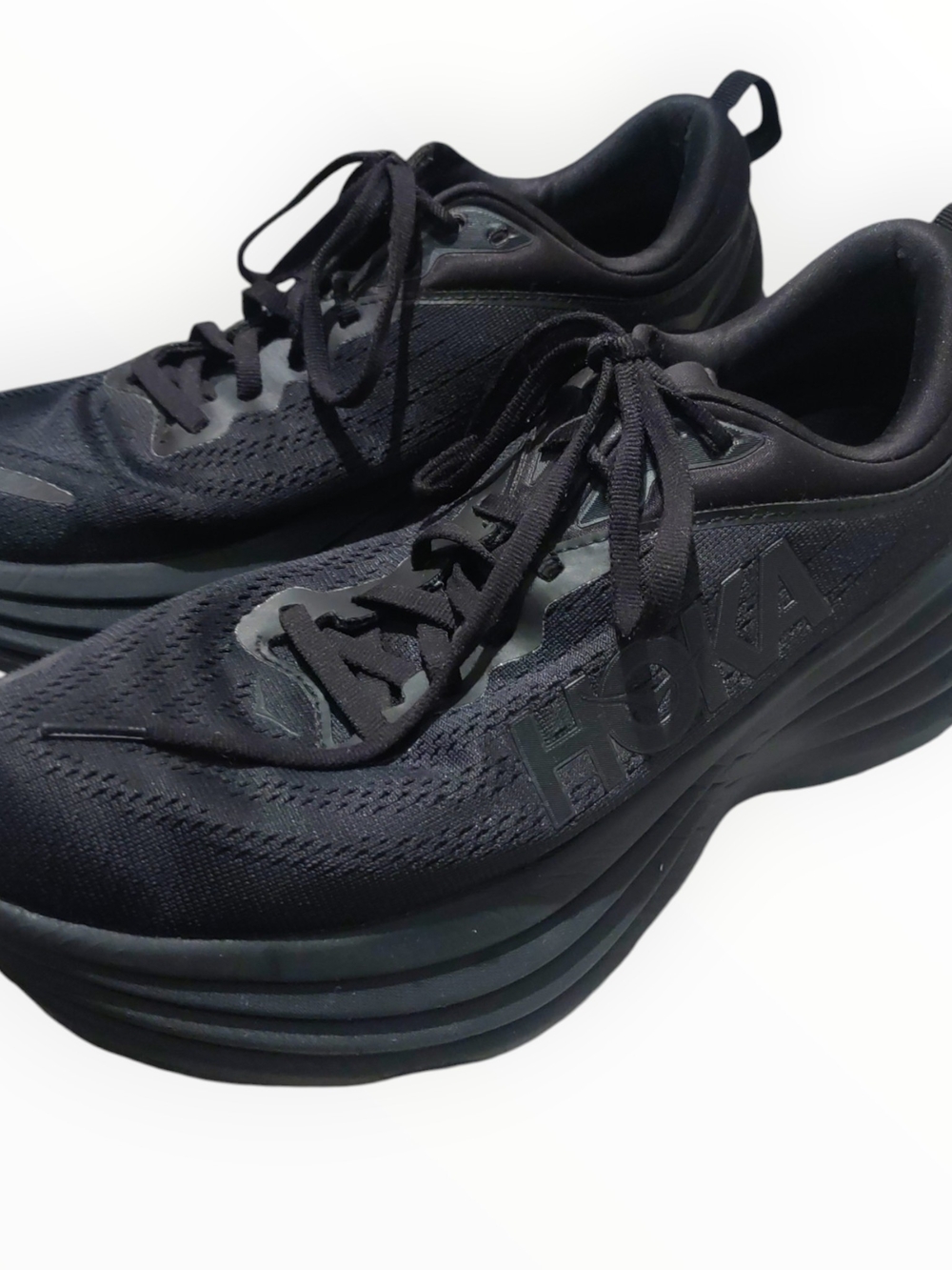 HOKA Bondi 8 Men's Black Mesh Lace-Up Running Sneakers Max Cushioning Size 9